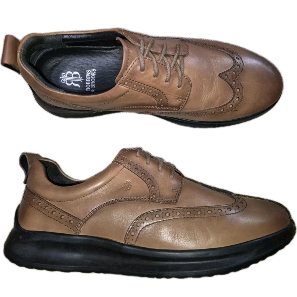 🔥ROBBINS & BROOKS 42 9 Harrison Tan Wingtip Full-Grain Leather Shoe Missionary